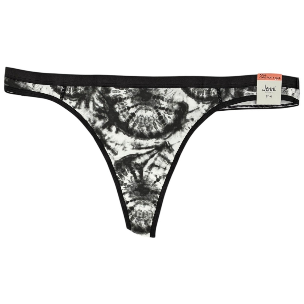 Jenni Intimates Womens XXXL Core‎ Panty Thong Black White Tie Dye